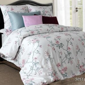 Pościel satynowa 220x200 biała różane kwiaty Luxury 02