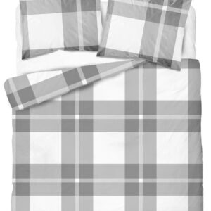 Pościel satynowa 220x200 5230 A biała szara kratka Home Satin 59