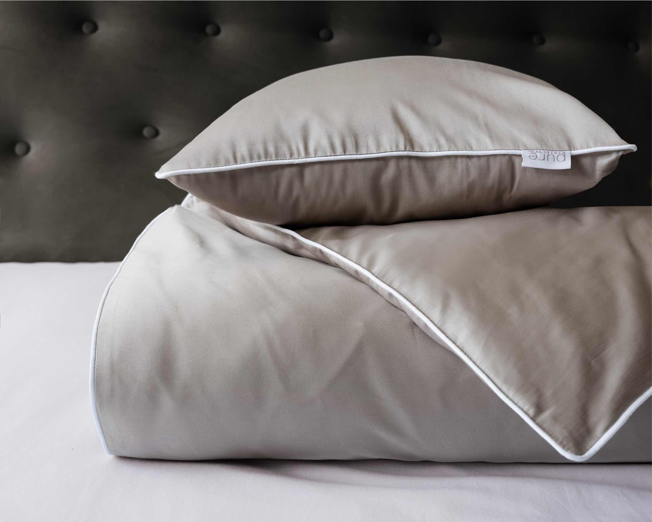 Pościel satynowa 220x200 beżowa z lamówką Mako Satin 62 - obrazek 2