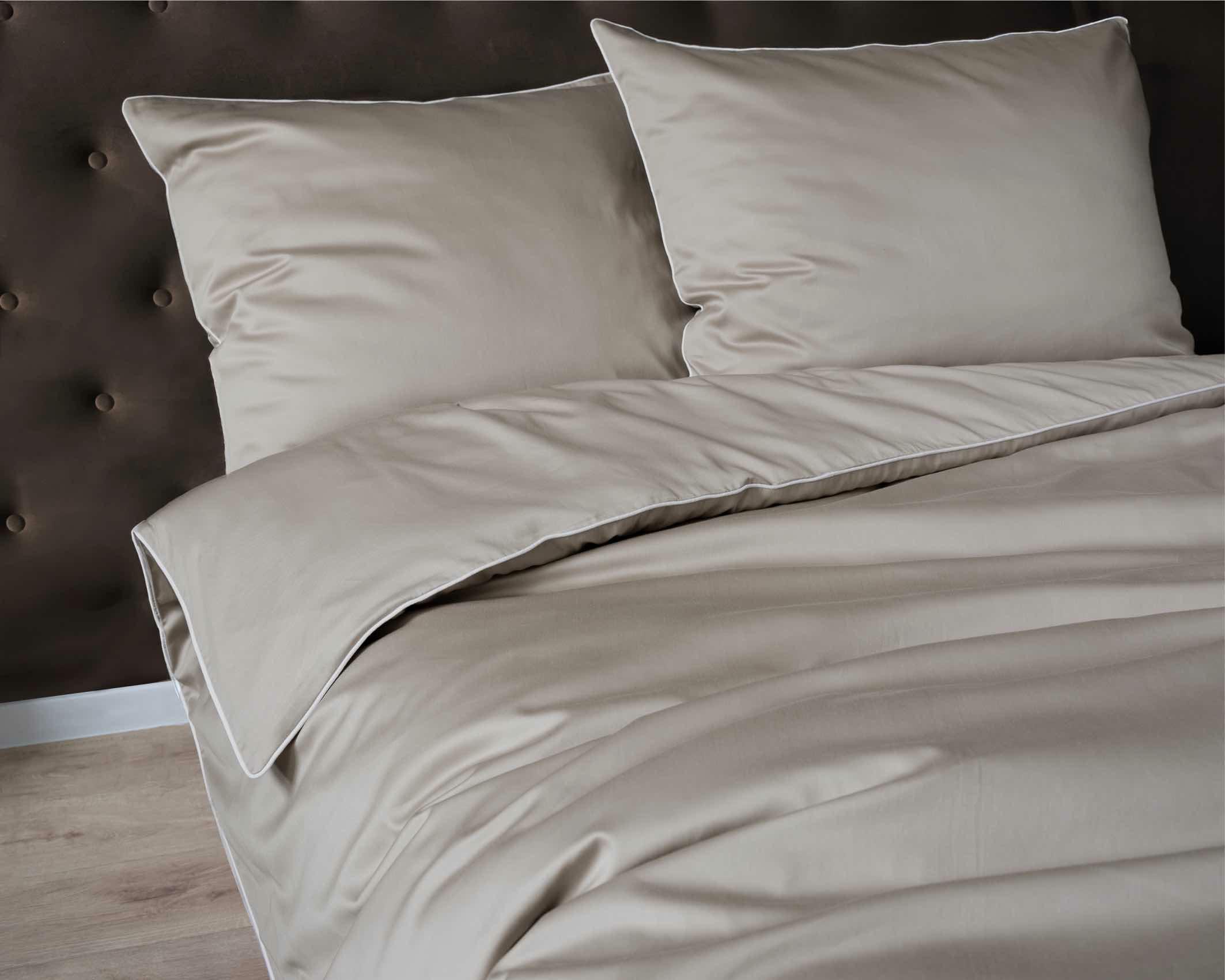 Pościel satynowa 220x200 beżowa z lamówką Mako Satin 62 - obrazek 3