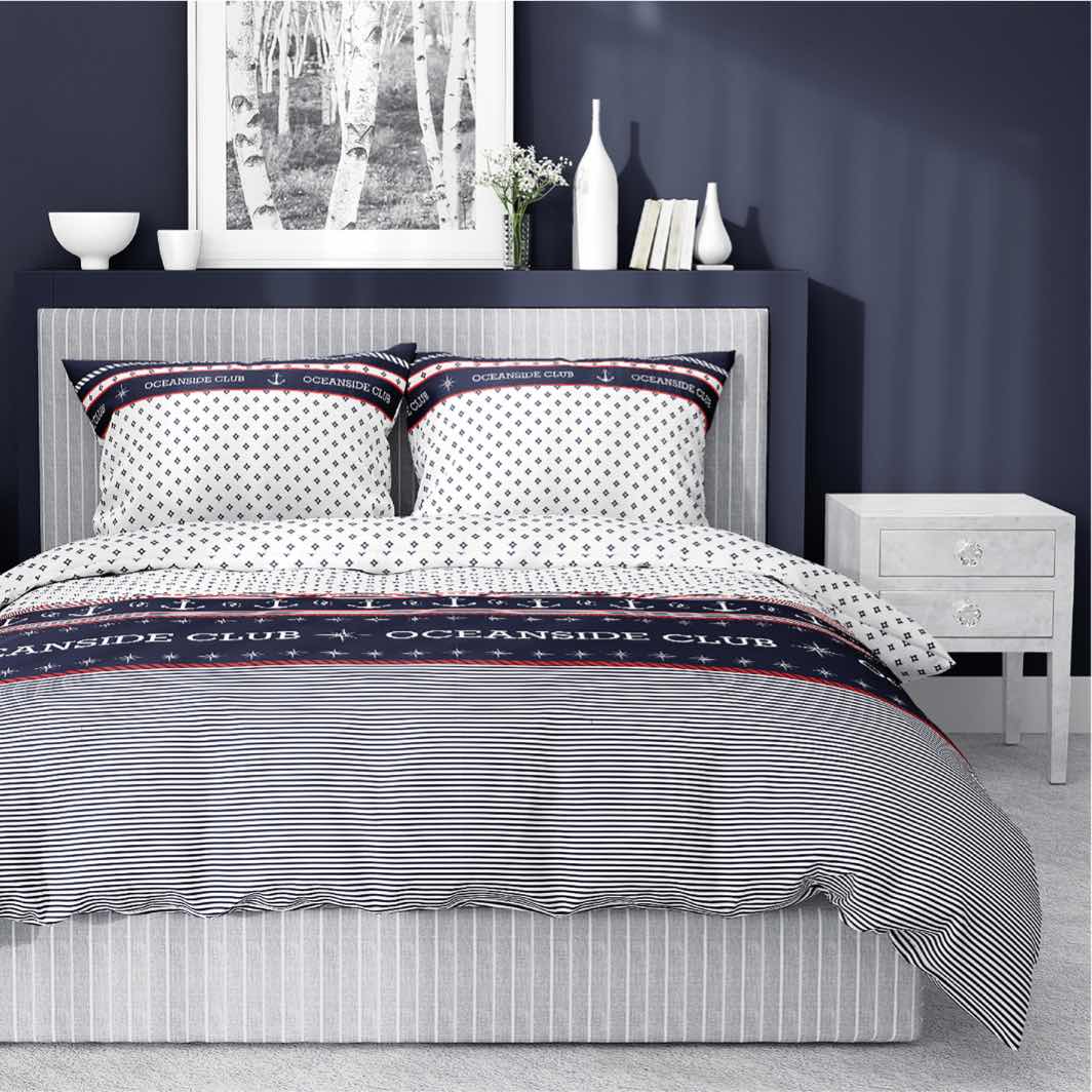 Pościel satynowa 220x200 biała granatowa marynarska 4920 A Home Satin 81 - obrazek 4