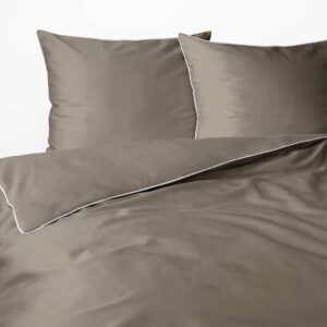 Pościel satynowa 220x200 taupe z lamówką Mako Satin 62