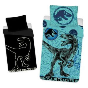 Pościel świecąca w ciemności 140x200 Dinozaur Jurassic World bawełniana fluorescencyjna poszewka 70x90