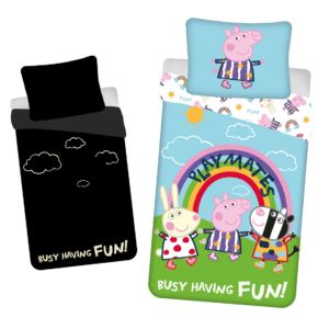 Pościel świecąca w ciemności 140x200 Świnka Peppa niebieska poszewka 70x90
