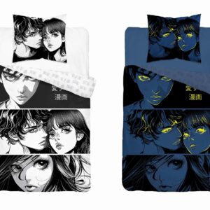 Pościel świecąca w ciemności 160x200 Anime Boy Girl czarna biała  fluorescencyjna