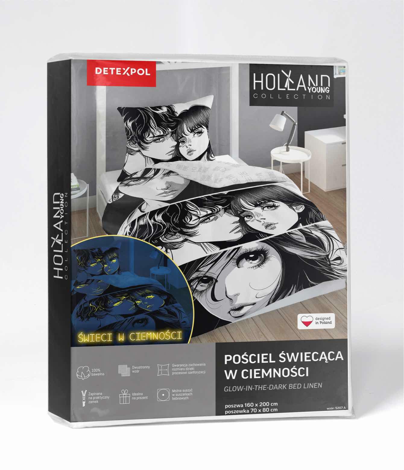 Pościel świecąca w ciemności 160x200 Anime Boy Girl czarna biała fluorescencyjna - obrazek 6