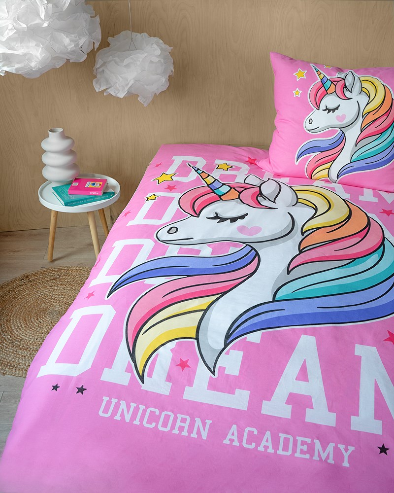 Pościel świecąca w ciemności 160x200 Jednorożec unicorn różowa bawełniana fluorescencyjna - obrazek 2