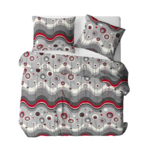 Pościel z kory 140x200 014C Lizaki Szare Czerwone Czarne na guziki 100% bawełna