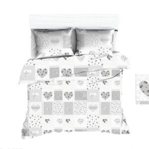 Pościel z kory 140x200 1108N biała serca paczłork szary 1646E