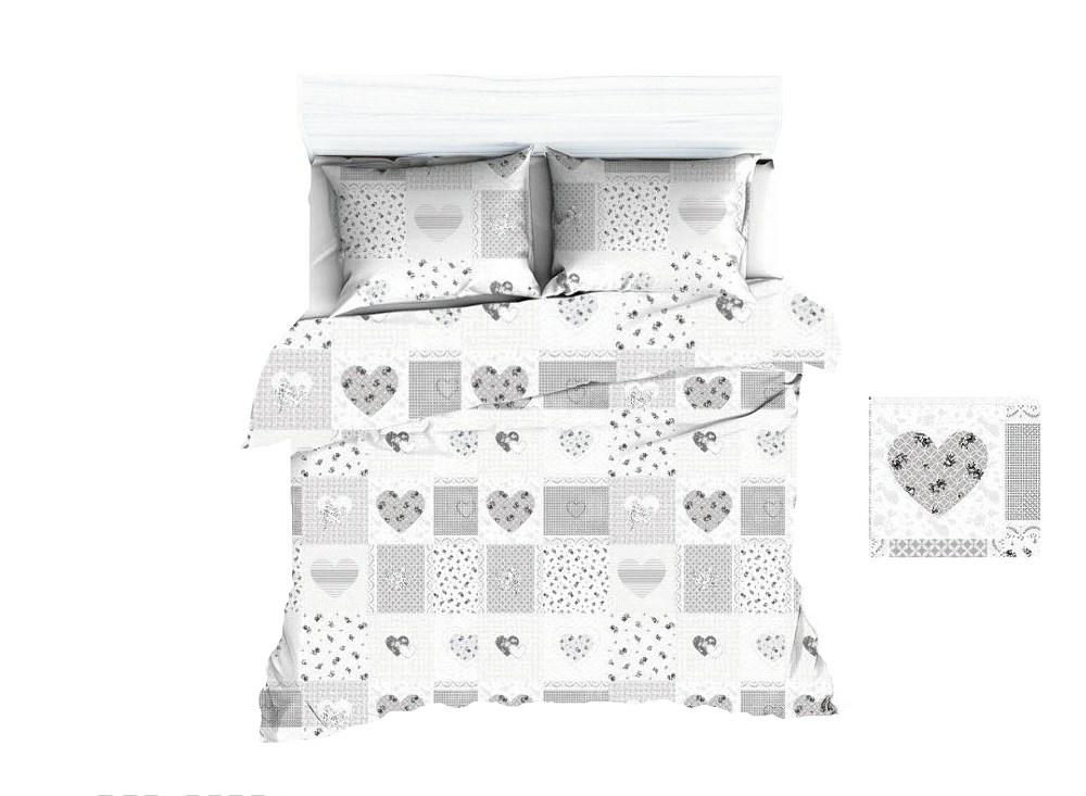 Pościel z kory 140x200 1108N biała serca paczłork szary 1646E