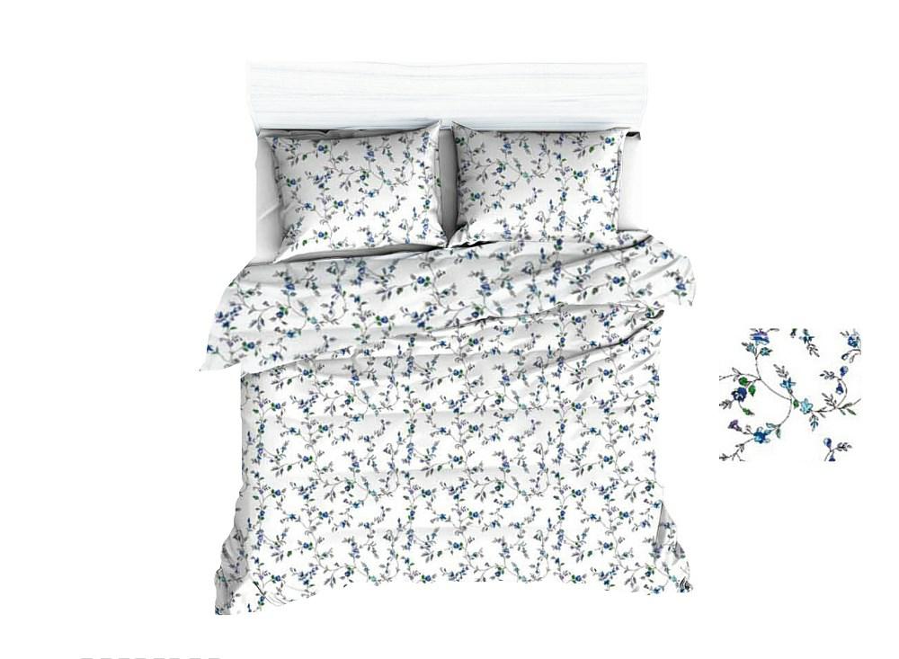Pościel z kory 140x200 1127N biała kwiatuszki niebieskie 1683E na guziki 100% bawełna gruba