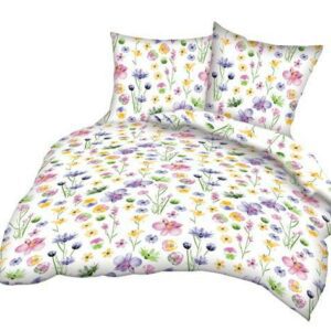 Pościel z kory 160x200 135B biała łączka kolorowe kwiatki na guziki bawełniana gruba