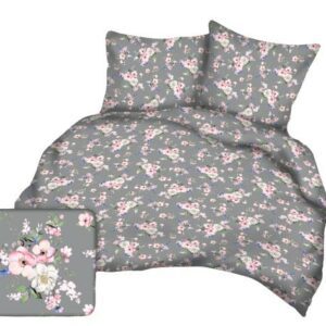 Pościel z kory 160x200 78c grafitowa kwiat jabłoni listki zielone