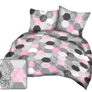 Pościel z kory 160x200 szara różowa heksagony A978_6 Kora 23