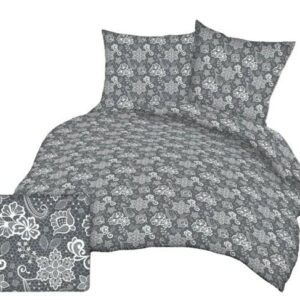 Pościel z kory 160x200 wzór 173 szara w białe kwiatki na guziki 100% bawełna gruba
