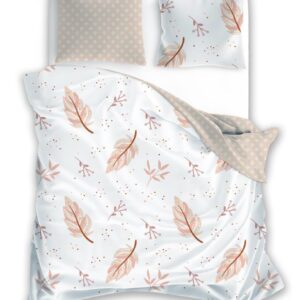 Pościel z mikrofibry 140x200 Harmony 8 liście biała beżowa z jedną poszewką 70x90 Faro