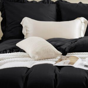 Pościel z mikrofibry 160x200 Ruffy czarna z falbanką I24