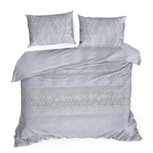 Pościel z mikrofibry 220x200 Geo 2 szara złota geometryczna D91 A