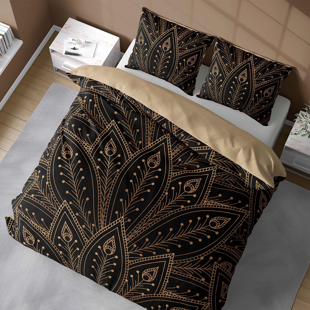 Pościel z mikrofibry 3D 160x200 Pawie pióra czarna beżowa 4346 A mikro 28 - obrazek 7