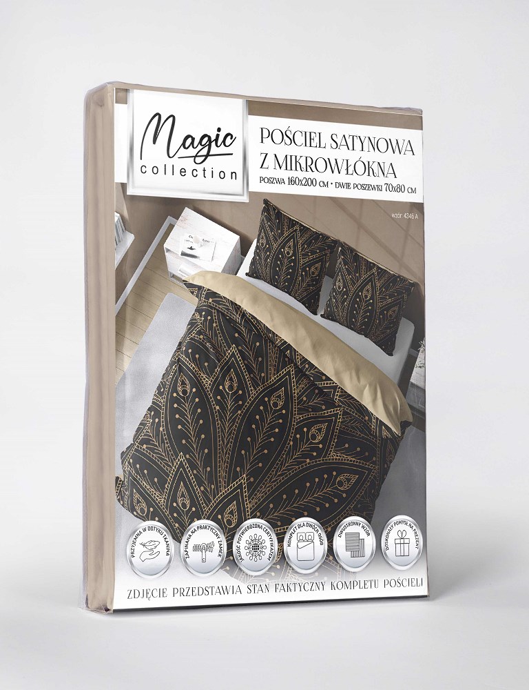 Pościel z mikrofibry 3D 160x200 Pawie pióra czarna beżowa 4346 A mikro 28 - obrazek 8