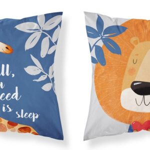 Poszewka bawełniana 40x40 All you need is sleep żyrafa lew niebieska dwustronna PSBA 23 A Mayamoo 26
