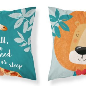 Poszewka bawełniana 40x40 All you need is sleep żyrafa lew zielona dwustronna PSBA 23 B Mayamoo 26