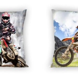 Poszewka bawełniana 40x40 Cross motocykl beżowa niebieska dwustronna Faro