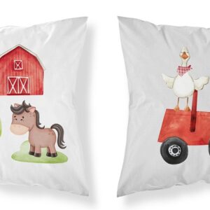 Poszewka bawełniana 40x40 Farma wieś czerwony traktor biała szara dwustronna PSBA 05 A Mayamoo 26