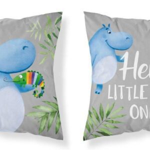 Poszewka bawełniana 40x40 Hello Little One hipopotam lew kameleon szara dwustronna PSBA 16 A Mayamoo 26