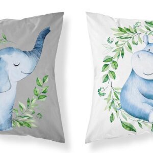 Poszewka bawełniana 40x40 Słoń hipopotamy biała szara dwustronna PSBA 17 A Mayamoo 26