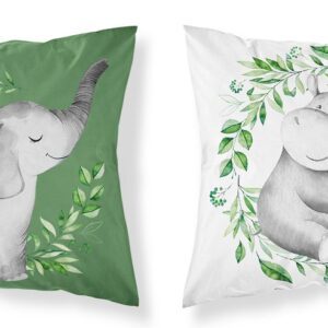 Poszewka bawełniana 40x40 Słoń hipopotamy biała zielona dwustronna PSBA 17 B Mayamoo 26