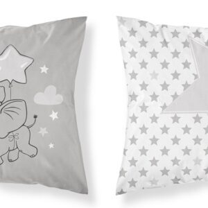 Poszewka bawełniana 40x40 Słonik z balonem gwiazdki szara dwustronna PSBA 09 A Mayamoo 26