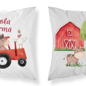 Poszewka bawełniana 40x40 Wesoła farma czarwony traktor biała szara dwustronna PSBA 04 A Mayamoo 26