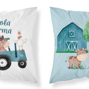 Poszewka bawełniana 40x40 Wesoła farma niebieski traktor biała niebieska dwustronna PSBA 04 B Mayamoo 26