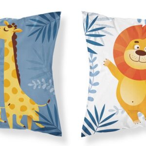 Poszewka bawełniana 40x40 Żyrafy lew biała niebieska dwustronna PSBA 20 A Mayamoo 26