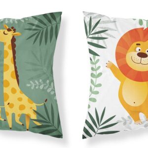Poszewka bawełniana 40x40 Żyrafy lew biała zielona dwustronna PSBA 20 B Mayamoo 26