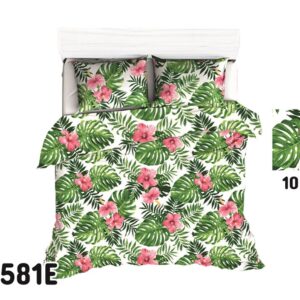 Poszewka bawełniana 50x60 1581E biała liście zielone palmy kolorowe kwiaty 1022N