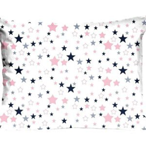 Poszewka bawełniana 50x60 363K gwiazdki biała różowa Kids 24