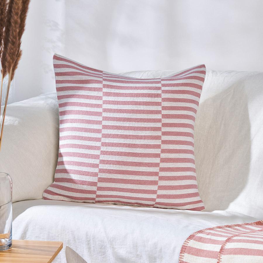 Poszewka bawełnina akrylowa 50x50 2156-1 Plażowe paseczki pudrowa RAW - obrazek 4