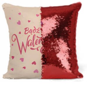 Poszewka dekoracyjna 40x40 Love cekiny Bądź walentynką różowa Walentynki 2025