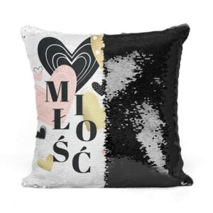 Poszewka dekoracyjna 40x40 Love cekiny Miłość czarna wielokolorowa Walentynki 2025