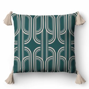 Poszewka dekoracyjna 45x45 5386 B zielona ciemna kremowa geometryczna Panama 58