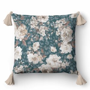 Poszewka dekoracyjna 45x45 5387 B zielona miętowa beżowa jasna kwiaty Panama 58