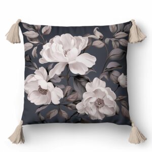 Poszewka dekoracyjna 45x45 5388 A granatowa szara kremowa kwiaty Panama 58