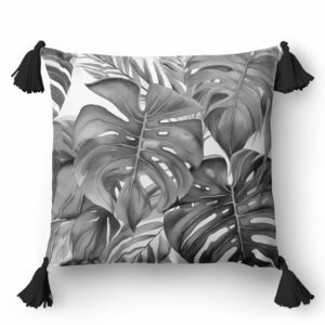 Poszewka dekoracyjna 45x45 5390 B biała szara grafitowa liście Panama 58