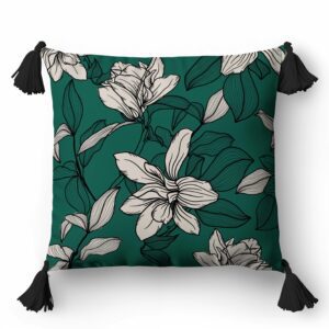 Poszewka dekoracyjna 45x45 5391 A zielona butelkowa kremowa czarna kwiaty Panama 58