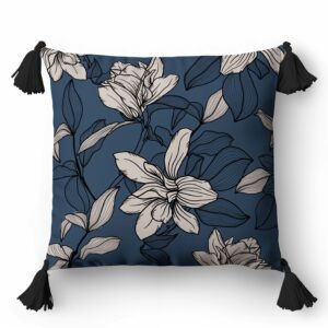 Poszewka dekoracyjna 45x45 5391 B granatowa kremowa czarna kwiaty Panama 58