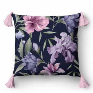 Poszewka dekoracyjna 45x45 5396 B czarna pomarańczowa ciemna kwiaty Panama 58