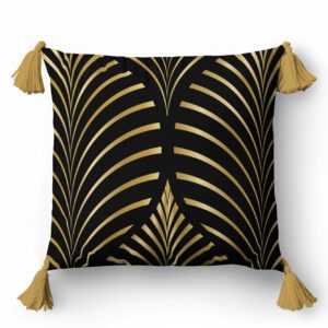 Poszewka dekoracyjna 45x45 5398 A czarna złota ornamenty Panama 58