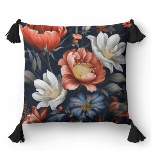 Poszewka dekoracyjna 45x45 5401 B granatowa pomarańczowa biała wielokolorowa kwiaty Panama 58